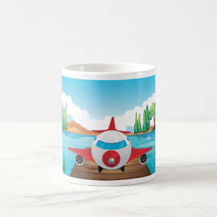 Cartoon Airplane on Lake Dock Fun Travel Adventure Coffee Mug