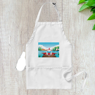 Cartoon Airplane on Lake Dock Fun Travel Adventure Standard Apron