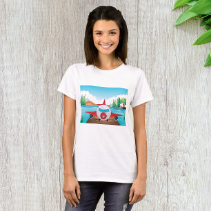 Cartoon Airplane on Lake Dock Fun Travel Adventure T-Shirt