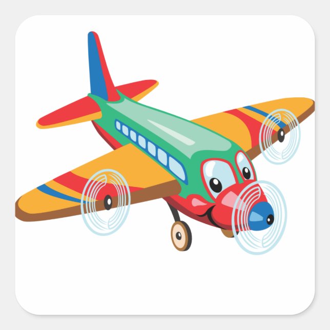 cartoon airplane square sticker (Front)