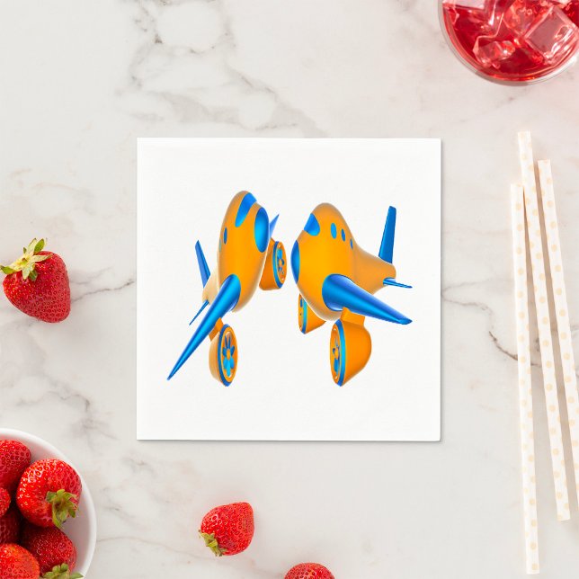 Cartoon Airplanes Vibrant Orange and Blue  Napkin (Creator Uploaded)