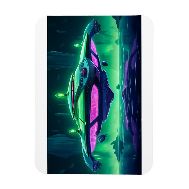 Cartoon Alien Spaceship Magnet (Vertical)