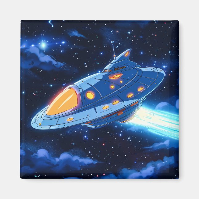 Cartoon Alien Spaceship Magnet (Front)