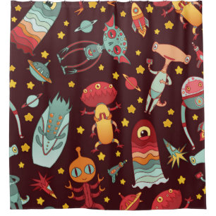 Cartoon aliens vintage seamless pattern.