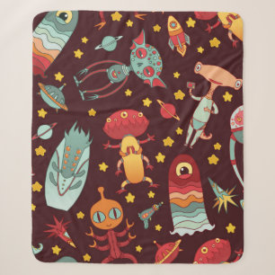 Cartoon aliens vintage tubes pattern. sherpa blanket