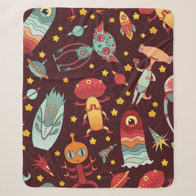 Cartoon aliens vintage tubes pattern. sherpa blanket (Front)