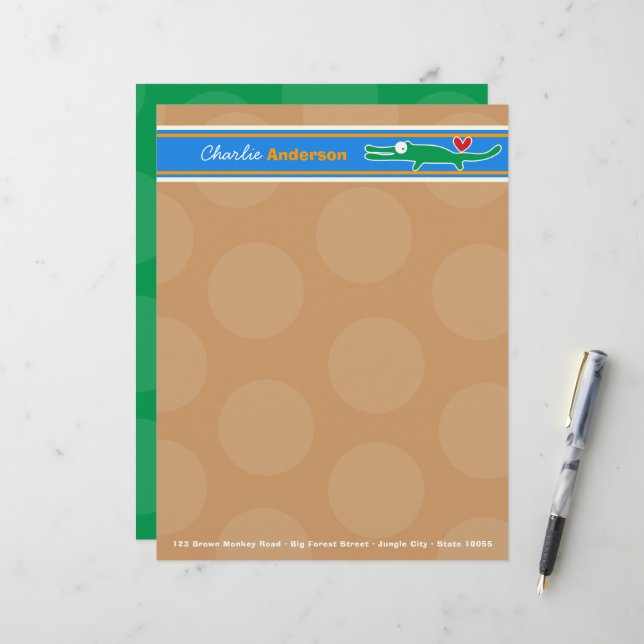 Cartoon Alligator Fun Personal Custom Letterhead (Front/Back In Situ)