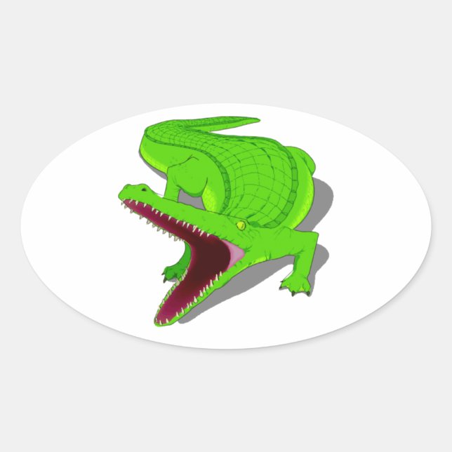 Cartoon Alligator with Its Mouth Open Oval Sticker (Front)