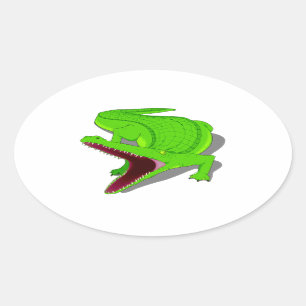 Cartoon Alligator with Its Mouth Open Oval Sticker