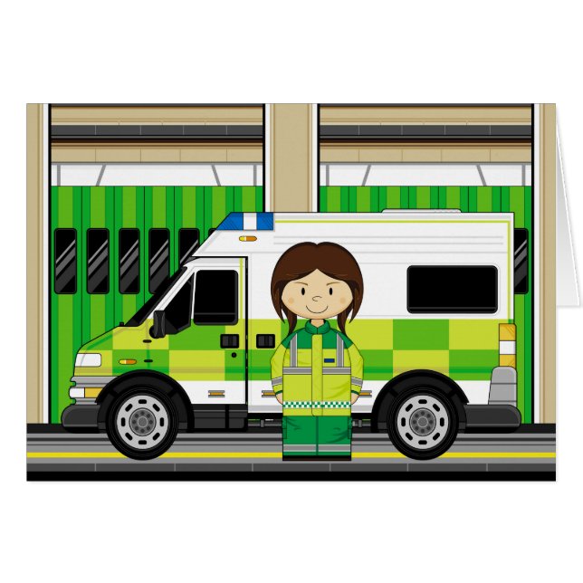 Cartoon Ambulance and EMT (Front Horizontal)
