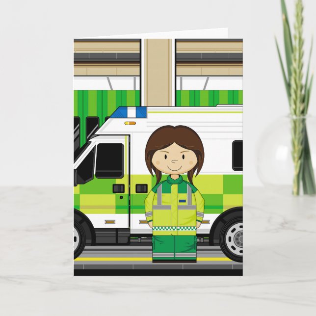 Cartoon Ambulance and EMT Card (Front)