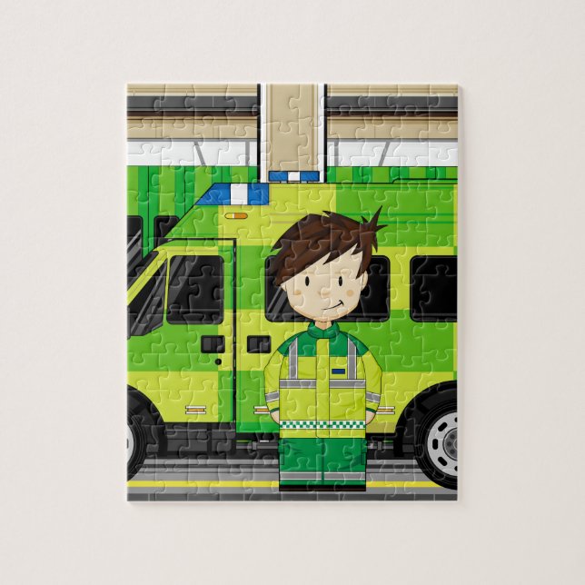 Cartoon Ambulance and EMT Jigsaw Puzzle (Vertical)