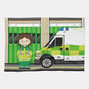 Cartoon Ambulance and EMT Kitchen Towel