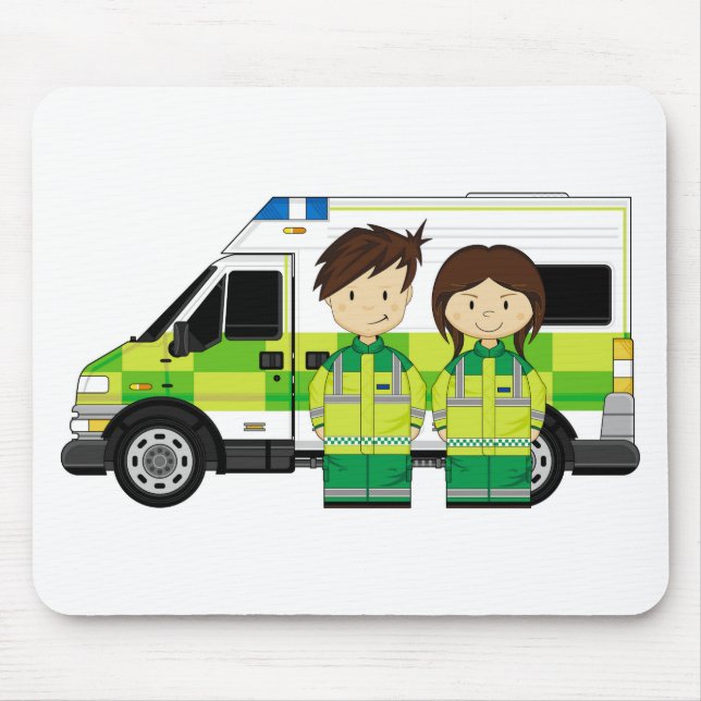Cartoon Ambulance and EMT's Mouse Pad (Front)