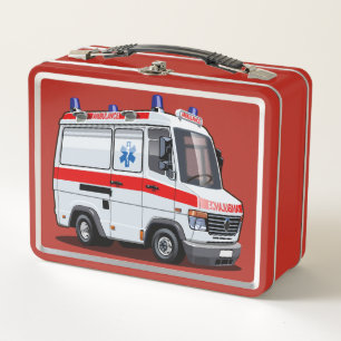 Cartoon Ambulance Car Metal Lunch Box