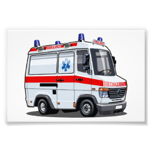 Cartoon Ambulance Car Photo Print