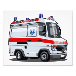 Cartoon Ambulance Car Photo Print