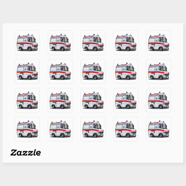 Cartoon Ambulance Car Square Sticker (Sheet)