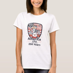 Cartoon America 250 Years Patriotic USA Shield T-Shirt