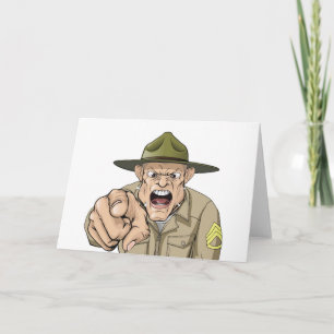 Cartoon angry army drill sergeant shouting card