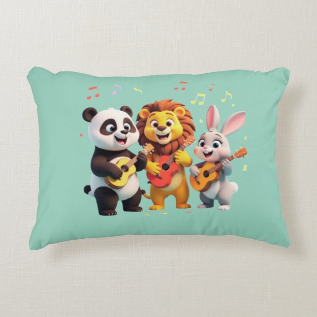 🎵 Cartoon Animal Music Party – Fun & Cute Musical Accent Pillow (Front)