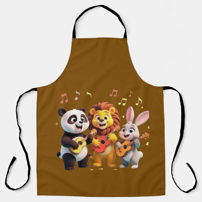 🎵 Cartoon Animal Music Party – Fun & Cute Musical Apron (Front)