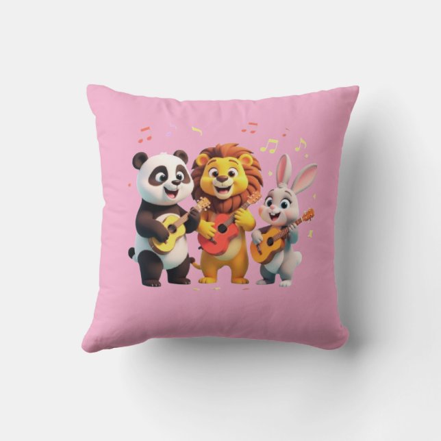 🎵 Cartoon Animal Music Party – Fun & Cute Musical Throw Pillow (Back)