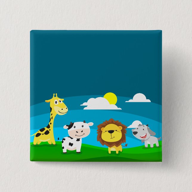 Cartoon animals       2 inch square button (Front)