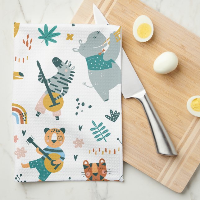 Cartoon Animals Band Pattern  Kitchen Towel (Quarter Fold)