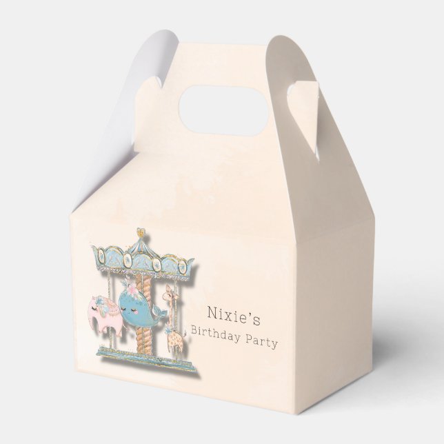 Cartoon Animals Carousel Birthday Party Favor Box (Front Side)