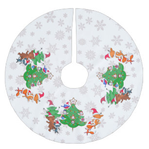 Cartoon Animals Dancing Around the Christmas Tree Brushed Polyester Tree Skirt