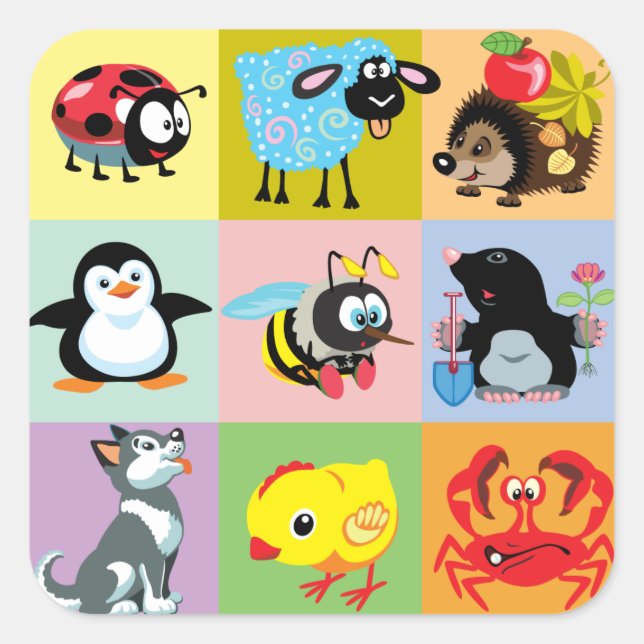 cartoon animals for kids square sticker (Front)