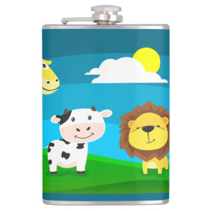 Cartoon animals hip flask