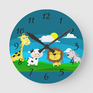 Cartoon animals        round clock
