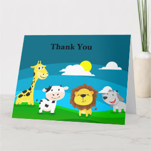 Cartoon animals thank you card