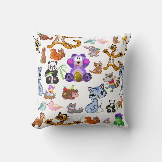 Cartoon Animals Throw Pillow (Front)