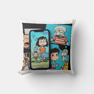 Cartoon anime Squidward Sad Throw Pillow
