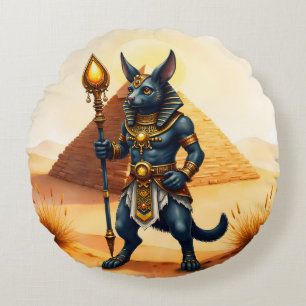 Cartoon Anubis – Egyptian God of the Afterlife Round Pillow
