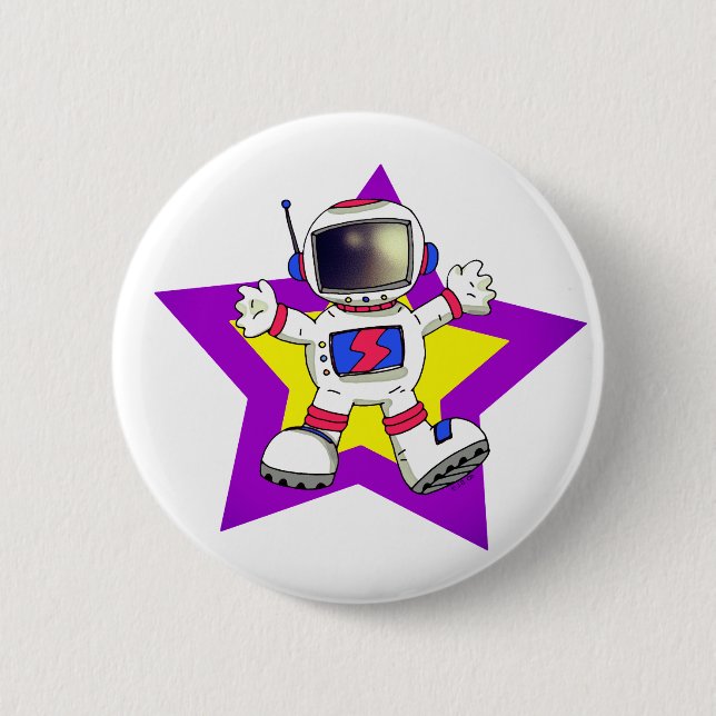 Cartoon Astronaut in Star Design 2 Inch Round Button (Front)
