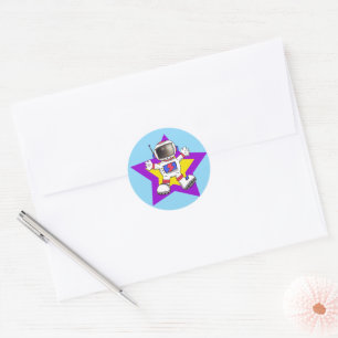 Cartoon Astronaut in Star Design Classic Round Sticker