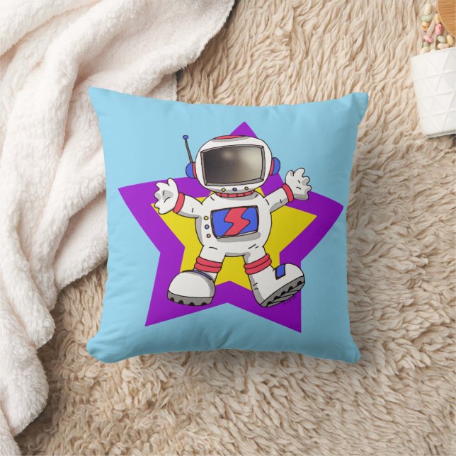 Cartoon Astronaut in Star Design Throw Pillow (Blanket)