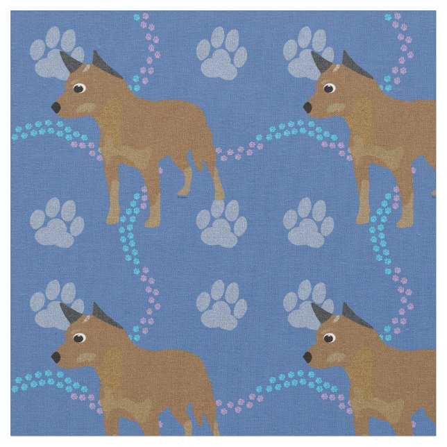 Cartoon Australian Cattle Dog (Red) Fabric (Close Up)