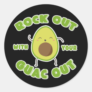 Cartoon Avocado "Rock Out With Your Guac Out" Classic Round Sticker