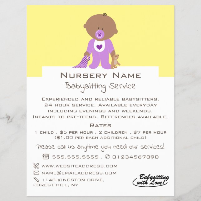 Cartoon Baby & Bear, Babysitter, Daycare, Nursery Flyer (Front)