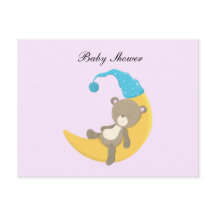 Cartoon Baby Bear Sleeping on Moon w/Blue Hat