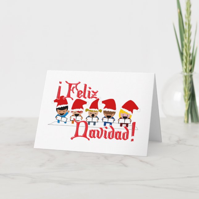 Cartoon Baby Carolers - Feliz Navidad Holiday Card (Front)