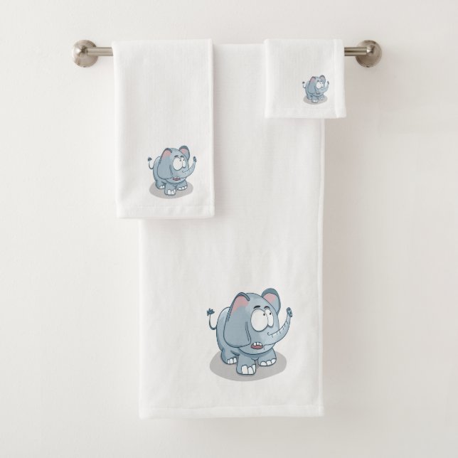 Cartoon baby elephant looking into the sky bath towel set (Insitu)