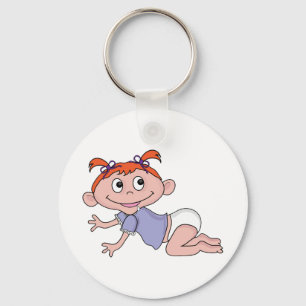 Cartoon Baby Girl Crawling Red Hair Purple Bows Keychain