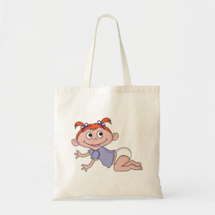 Cartoon Baby Girl Crawling Red Hair Purple Bows Tote Bag