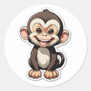 Cartoon Baby Monkey Laughing Classic Round Sticker